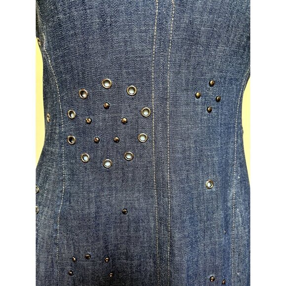 NWT by Anthropologie Blue Denim Maxi Trumpet Dress Stud + Grommets 2 Petite West - Picture 11 of 11